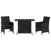 Set da Bistr¨° 3 pz | Set Salotto da Giardino con Cuscini Nero in Polyrattan