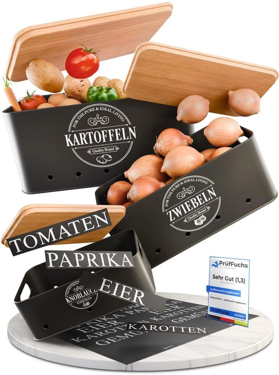 Set di conservazione a 360° per patate [3 pezzi] - Multipot per patate con sistema di ventilazione 360° per una maggiore freschezza - Ideale per la conservazione delle patate e delle cipolle