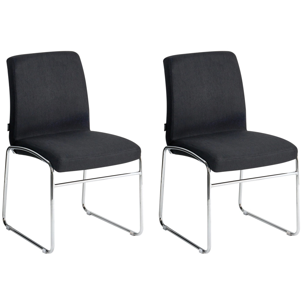 Set di 2 sedie da pranzo imbottite con braccioli, rivestimento nero base in metallo design moderno