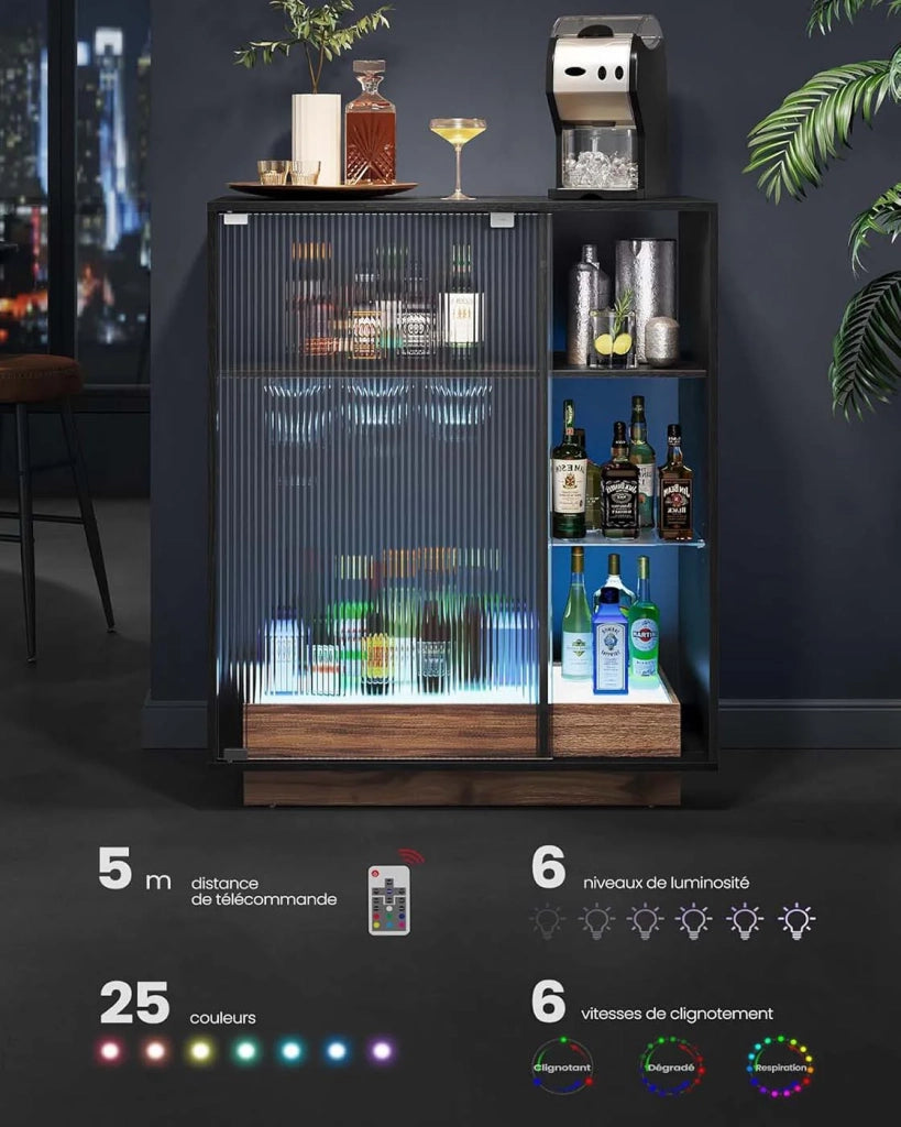 Mobile bar per vini con illuminazione a LED mobile bar per vini mobile bar per liquori con portabicchieri anta in vetro scanalato per soggiorno 12_0006378