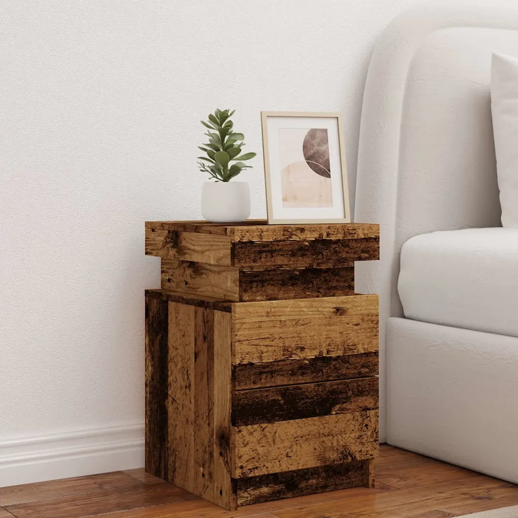 Comodino con LED Legno Antico 35x39x55 cm in Truciolato 857654