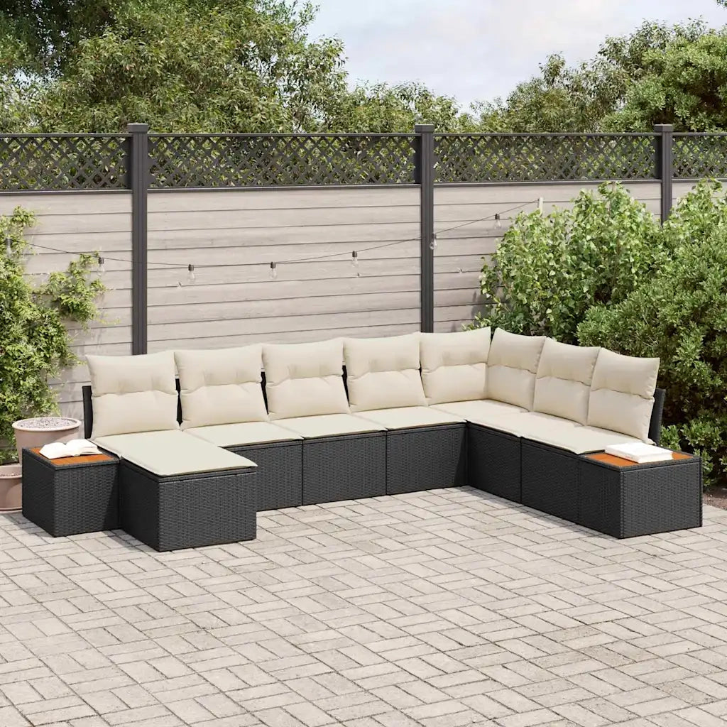 Set Divano da Giardino con cuscino 8 pcs Nero Poly Rattan 3348143
