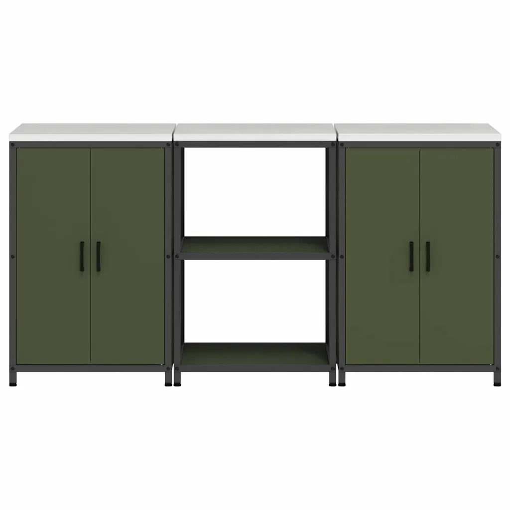 vidaXL Set di Stoccaggio per Cucina 3 pcs Verde oliva 180 x 50 x 92 cm