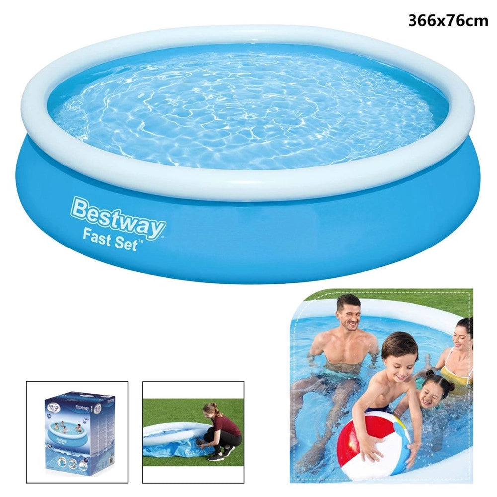 Trade Shop - Piscina Gonfiabile Rotonda Fast Set 366x76cm Predisposta Per Pompa Filtro 57273 -