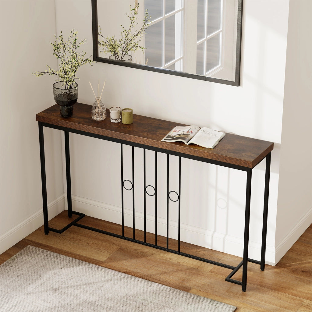 Tavolo consolle industriale 140cm base h piano ampio stretto-Tavolo ingresso dietro divano pranzo soggiorno camera corridoio