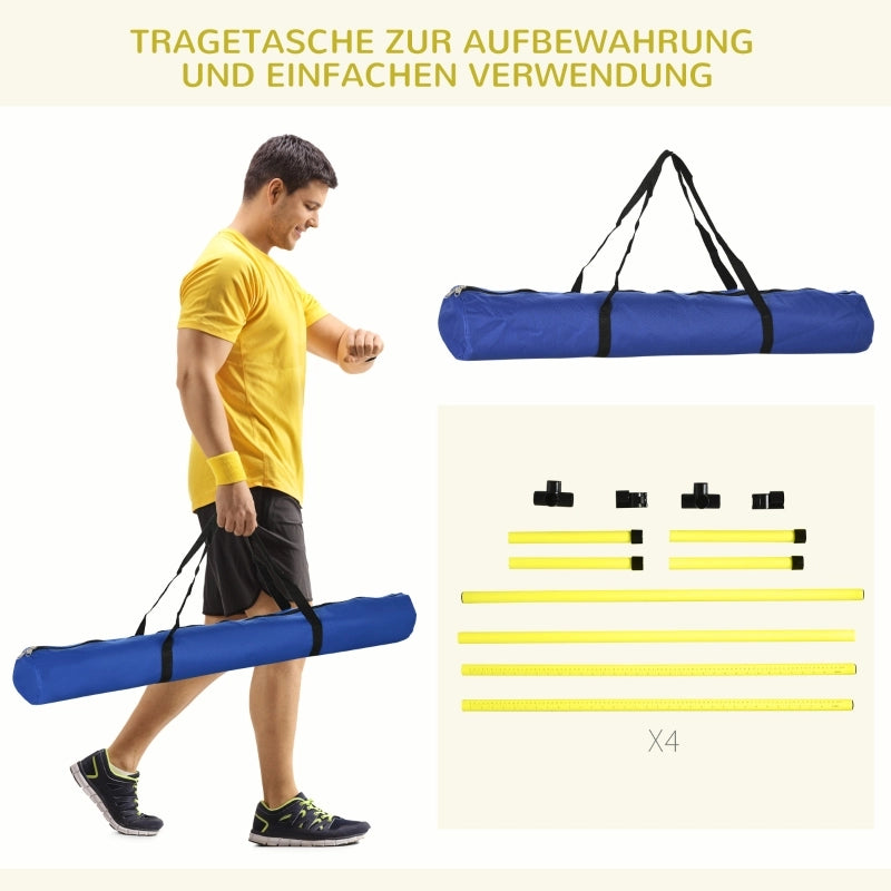 Set agility per cani con 4 ostacoli 2 pali slalom e 5 aste a terra regolabile in altezza in plastica gialla
