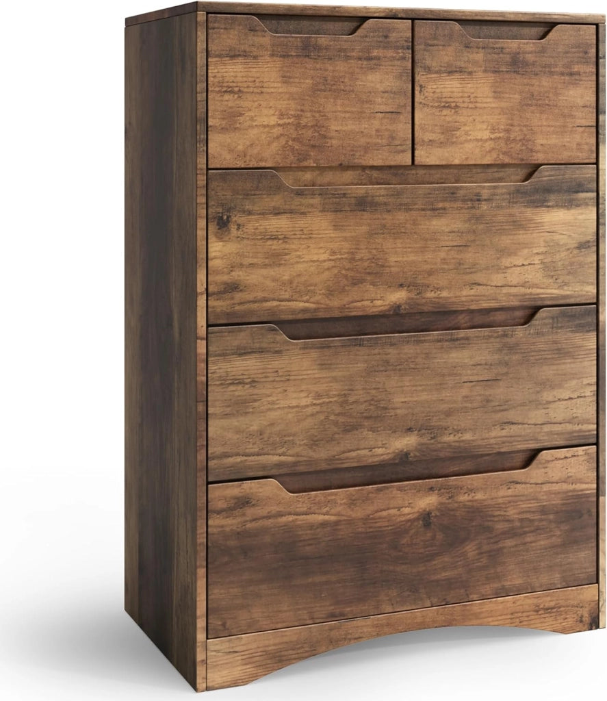 Cassettiera con 5 cassetti, armadio per camera da letto, armadio dipinto, per soggiorno, impermeabile e durevole, 94 x 72 x 41 cm (marrone chiaro)