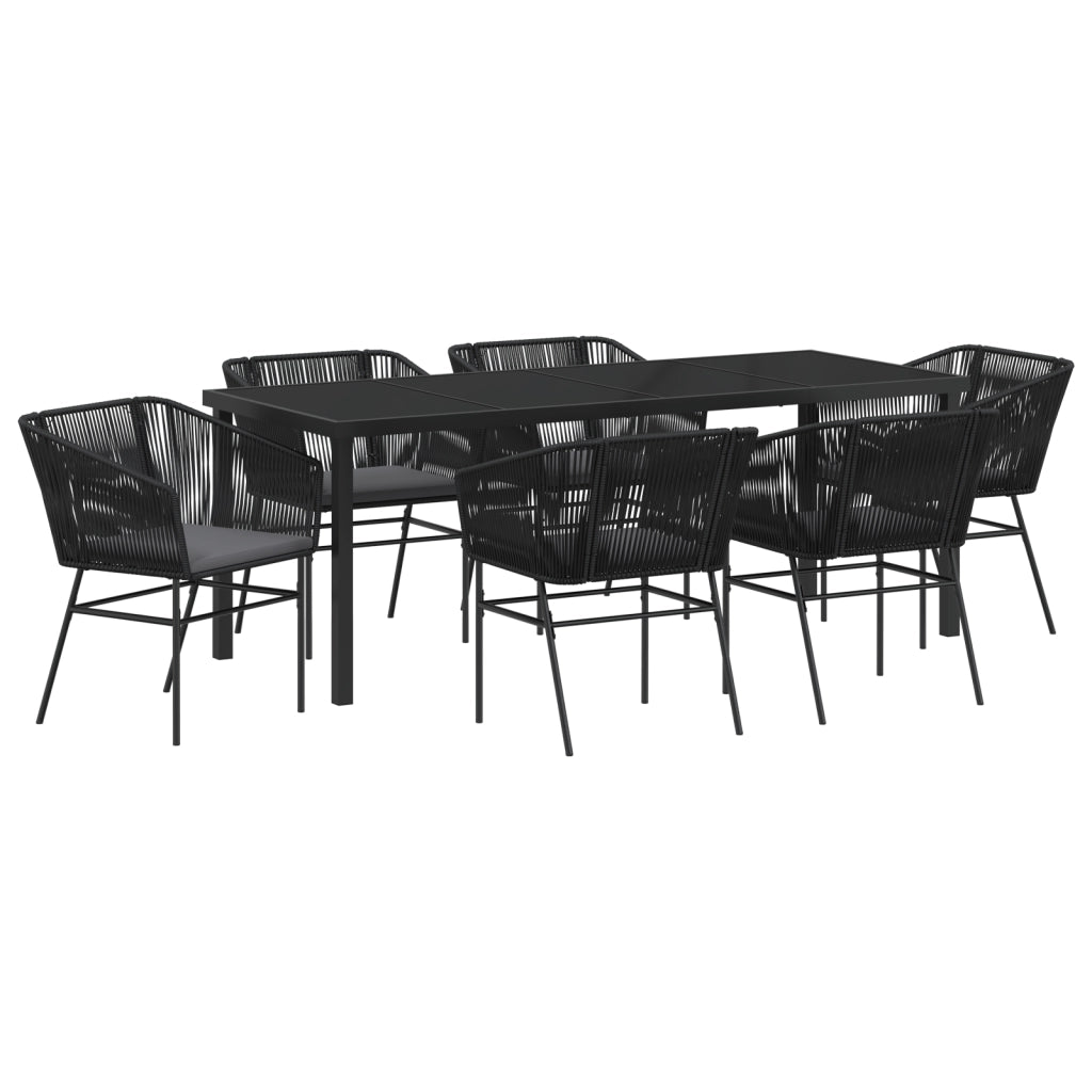 Set di Pranzo da Giardino 7 Pezzi con Cuscini Nero Polyrattan