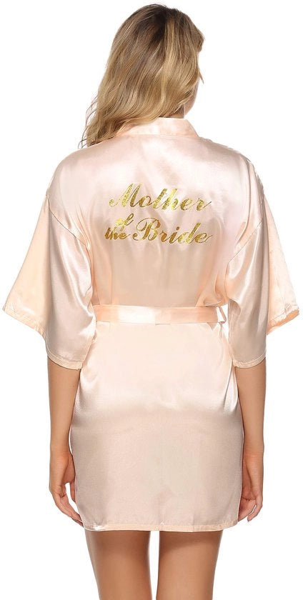 Vestito da sposa con kimono in seta per sposa e damigelle con collo V e cintura (M, champagne per madre della sposa)