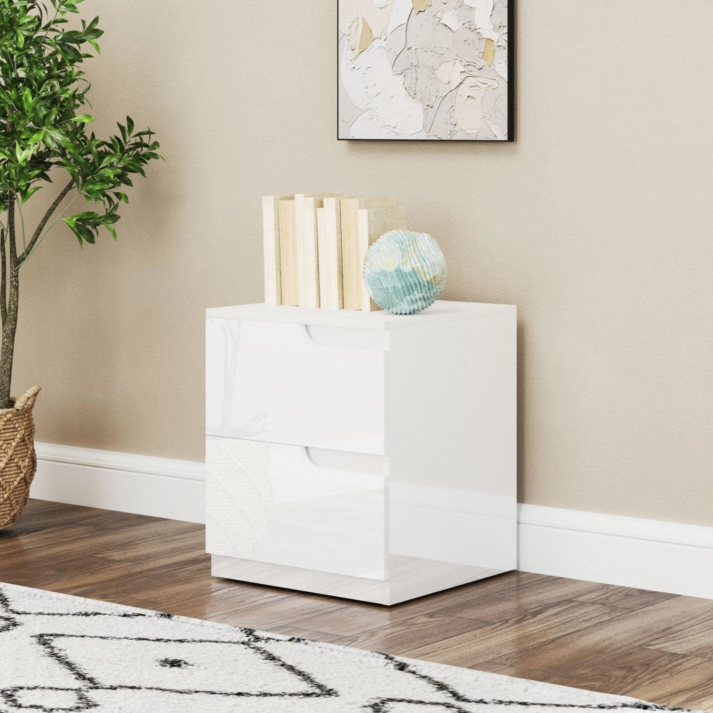 Comodino con Cassetti 40x40x48 cm in Legno Bianco Lucido
