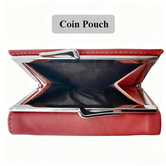 Portafoglio per donne - Portamonete in pelle morbida - Portamonete piccola - Materiale PU - Rosso - 10,5x9x3 cm - Portafoglio per donne