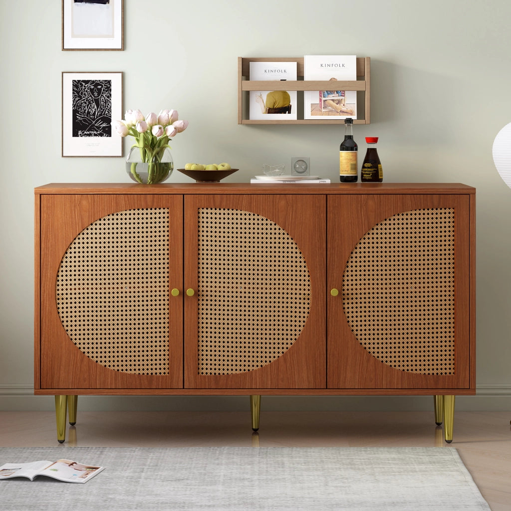 Credenza con 3 ante e ripiani regolabili - per soggiorno - in truciolare - 129.8×40×76 cm - noce