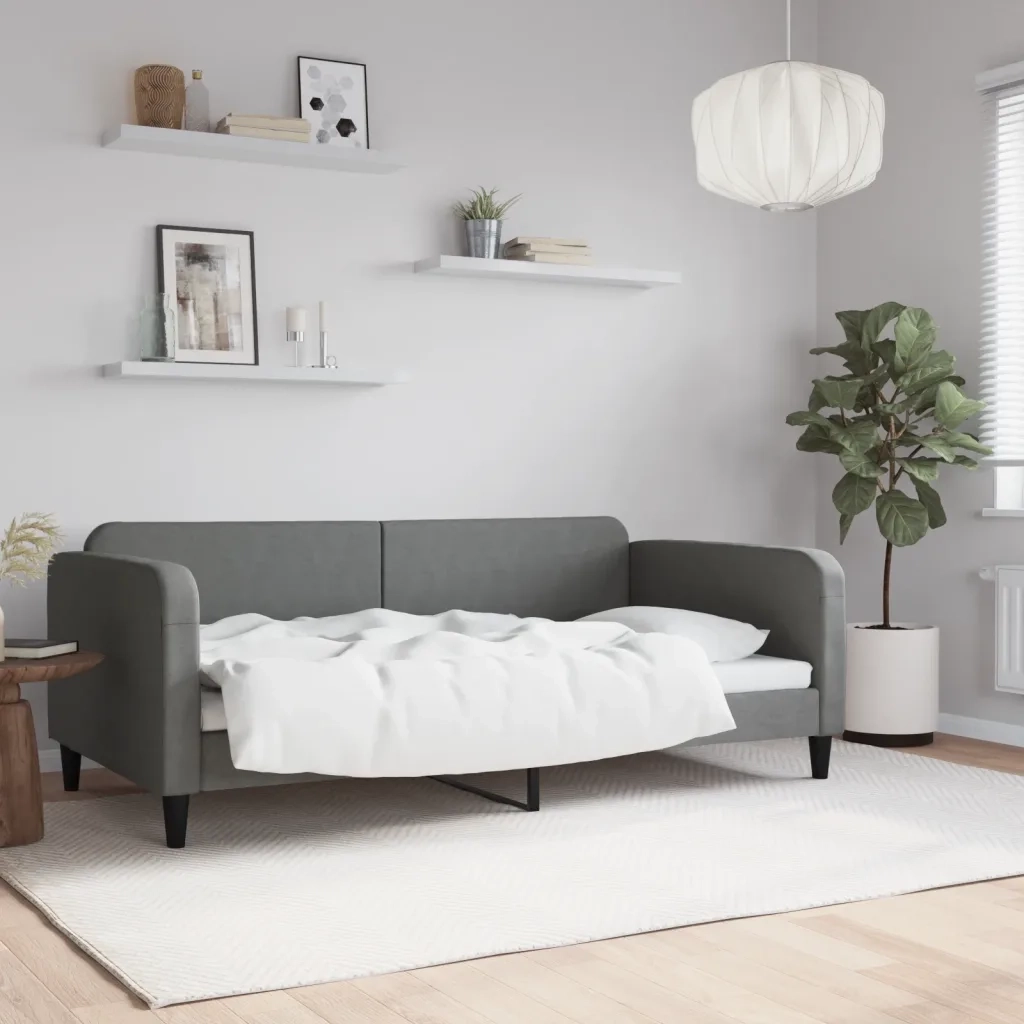 Letto da Giorno Grigio Scuro 100x190 cm in Tessuto