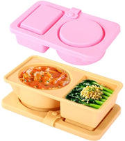 Snackbakjes in silicone riutilizzabili, con doppio compartimento e coperchio, contenitore per erbe adatto per frutta, pane, biscotti, marmellata, yogurt, insalata (rosa, kaki)