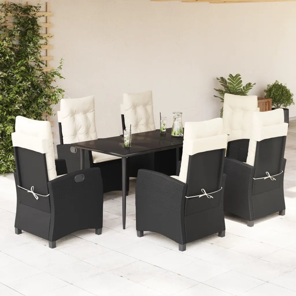 Set da Pranzo da Giardino 7 pz Nero con Cuscini in Polyrattan 3212728