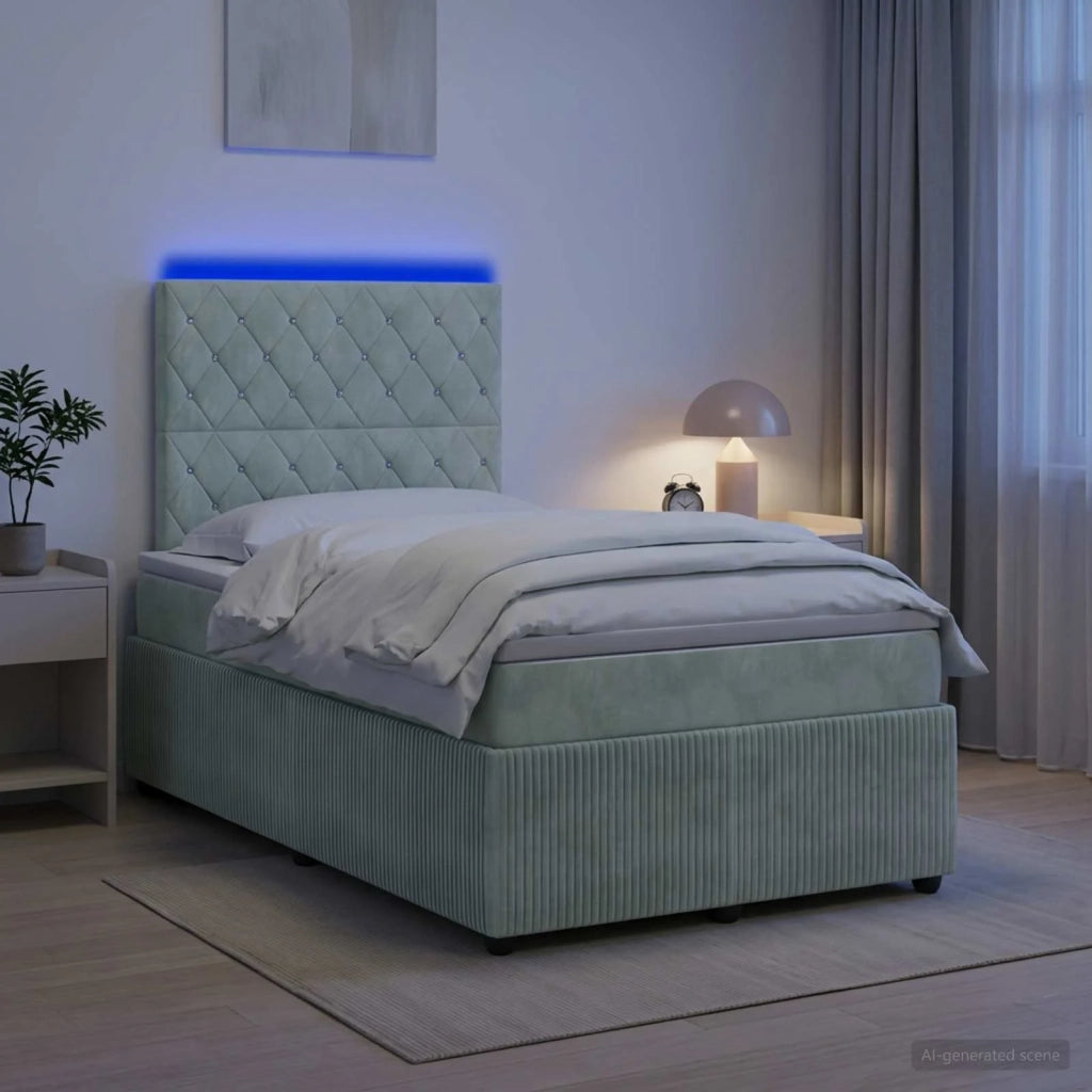 Letto Box Spring LED con Materasso Grigio Chiaro 120 x 200 cm 3456041