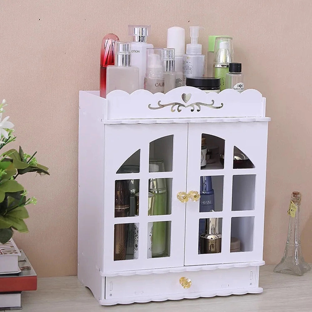 Trade Shop - Organizer Per Cosmetici Portaoggetti Trucchi Gioielli Con Cassetto In Legno 30x16x35cm -