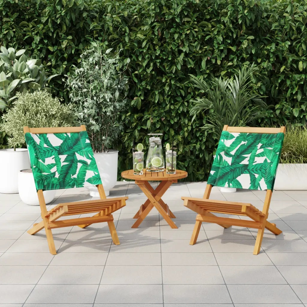 Sedie Giardino 2 pz | Sedie da Esterno Motivo Foglia Legno Massello Acacia Tessuto