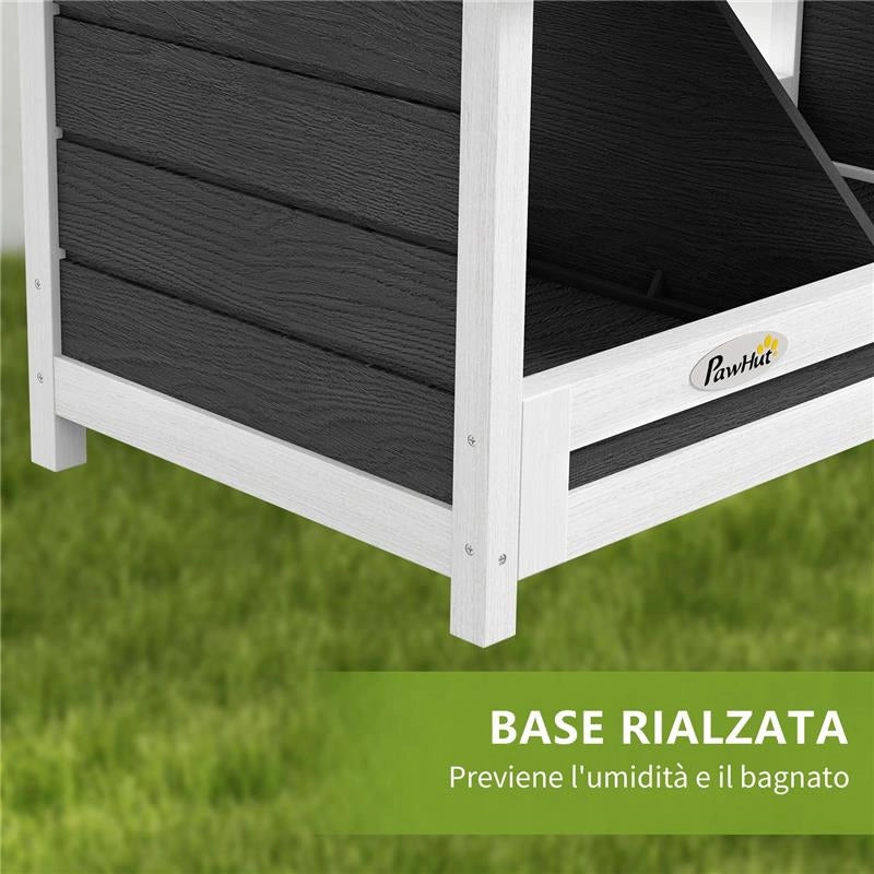 NIDO PER GALLINE A 2 AREE CON BASE RIALZATA E TETTO IN LEGNO E BITUME 66X37X34 CM GRIGIO BIANCO E NERO