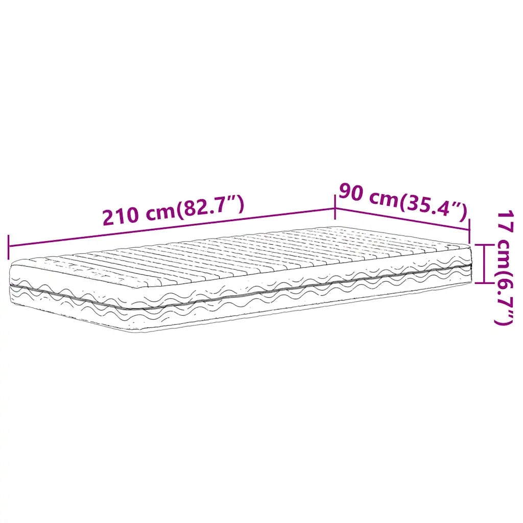 Materasso in Schiuma-Materasso per Letto Bianco 90x210 cm Durezza H2 H3