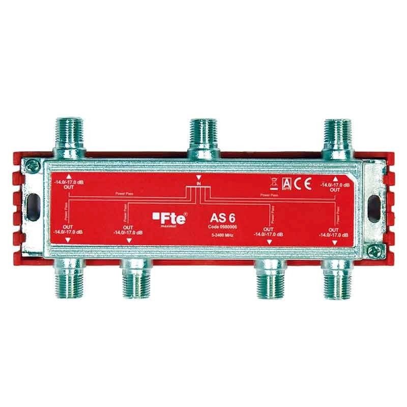 Divisore TV FTE classe A terrestri e satellitari 6 uscite di 12 dB AS6
