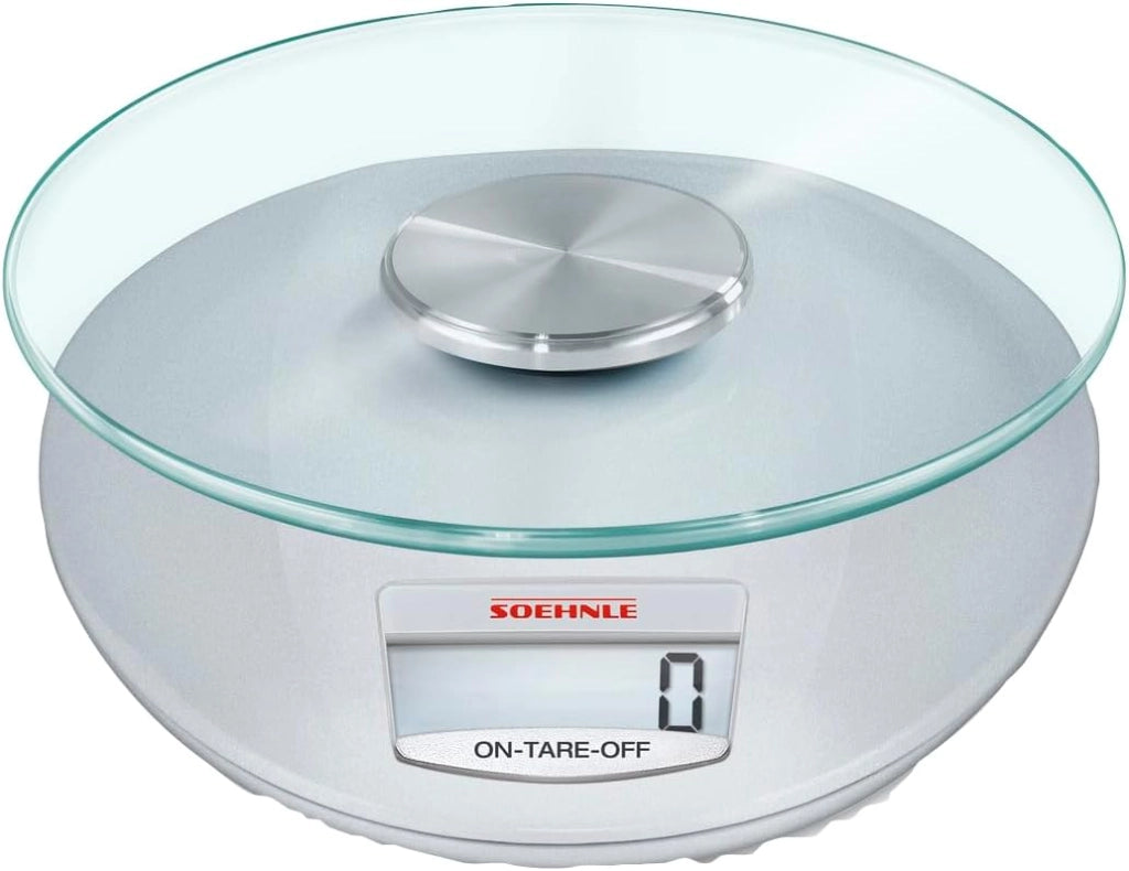 Bilancia da Cucina Digitale Roma Silver con Piatto in Vetro Rimovibile Portata 5 kg Precisione 1 g Display LCD Soehnle