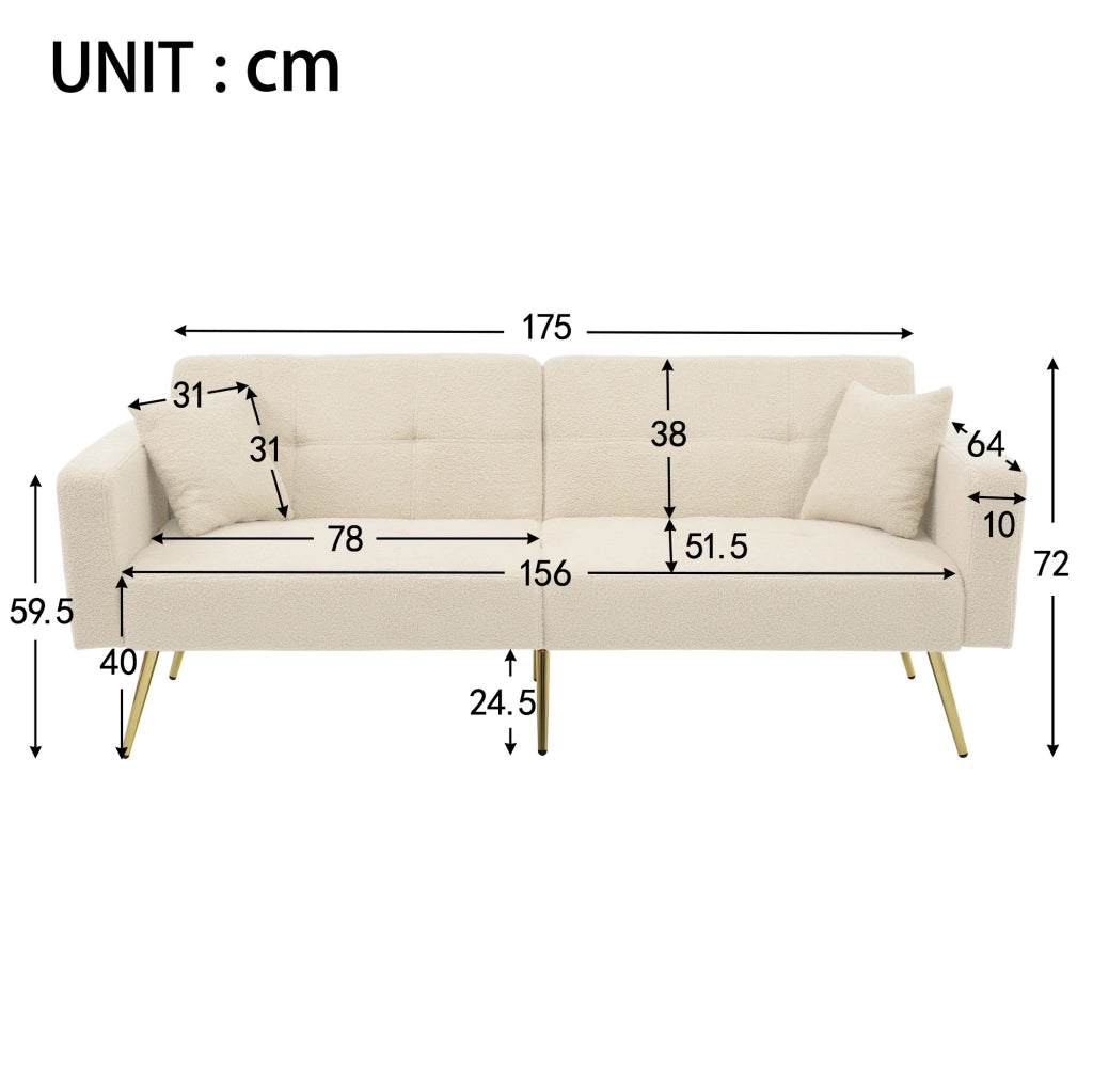 Divano letto 175x64x72 cm con schienale regolabile; tasche laterali; sherpa beige