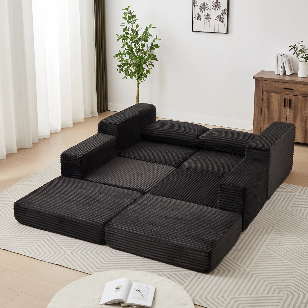 Divano Letto 2 in 1 con Pouf Estraibile e Cuscini ¨C Xylo ¨C Velluto a Coste Modulare