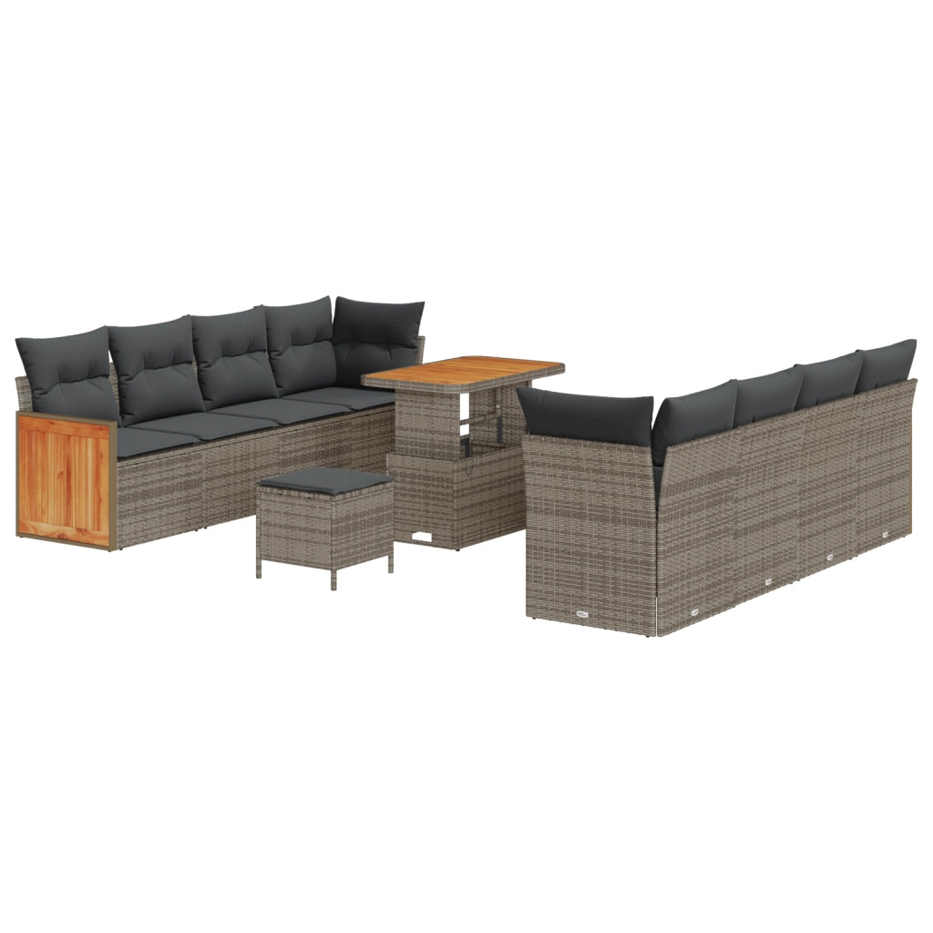 Set di Divani da Giardino 11 Pezzi con Cuscini Grigio Polyrattan Acacia