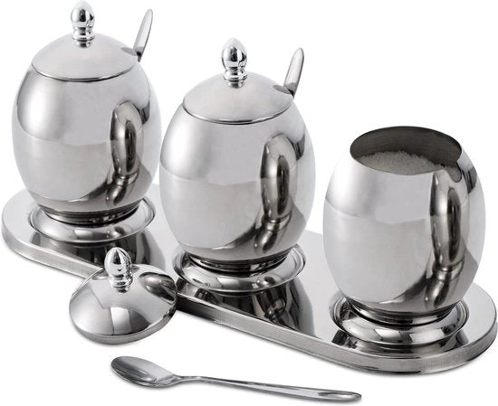 Set di 3 contenitori per erbe, contenitori in acciaio inossidabile con cucchiaio per servire e piatto da portata, contenitore per erbe da 325 ml per il servizio di tè, caffè, erbe