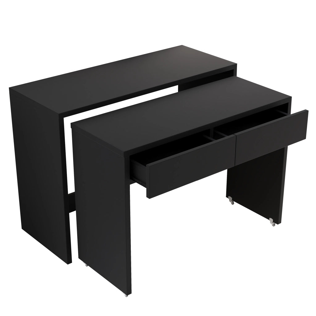 Scrivania pieghevole 2 in 1 con ruote e 2 cassetti, 110×40×78 cm, colore nero