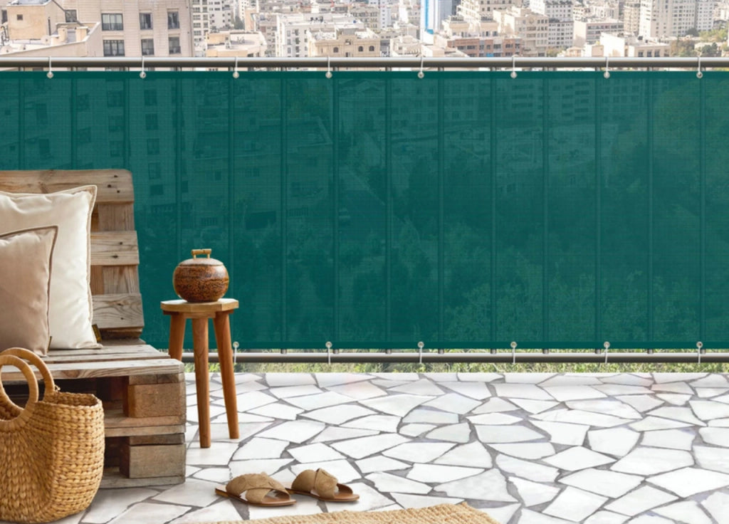 Telo Frangivista Vento Copribalcone Ringhiera Esterno Giardino Tinta Unita Verde Con Occhielli