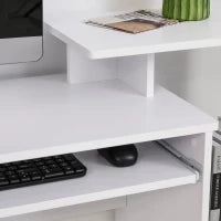 Scrivania Moderna con Mensola per Tastiera e Cassetto in Tessuto, 100x40x86.6cm, Bianco e Nero