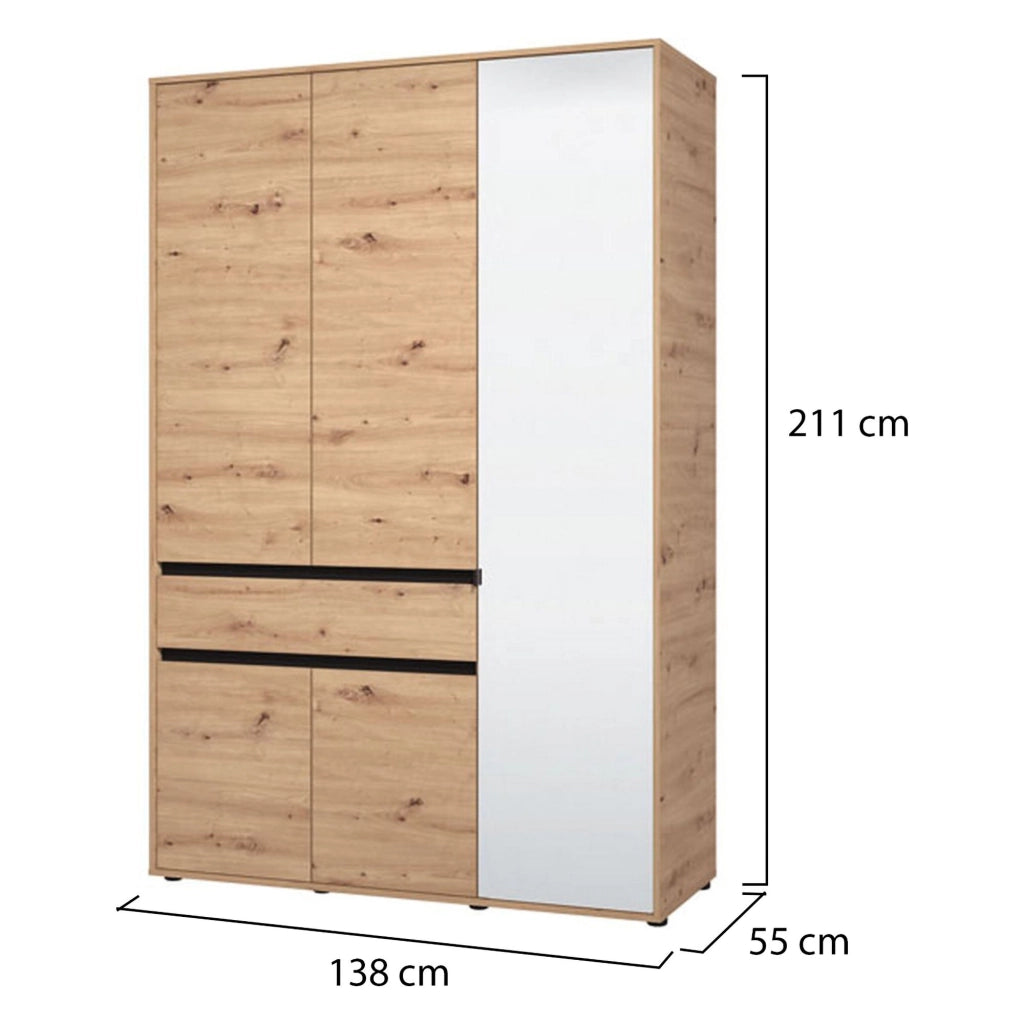 Armadio Camera da Letto Ilbono, Guardaroba 3 Ante Appendiabiti, 138x54.5 cm Marrone Rovere Nodi