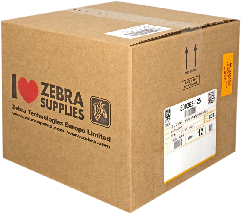 ORIGINAL Zebra Etichette Bianco 800262-125 12PCK Z-Select 12 Rotoli, termo, 2000D, 57x32 mm, 2100 Et./Rotolo, permanente