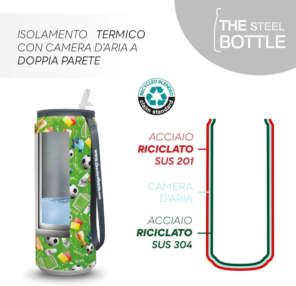 The Steel Bottle Bottiglia termica in Acciaio Inox Capacità 450 ml Chiusura Ermetica - Soccer
