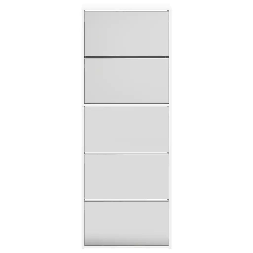 Scarpiera con Specchio a 5 Livelli-Mobile con specchio Bianco Lucido 63x17x169,5 cm