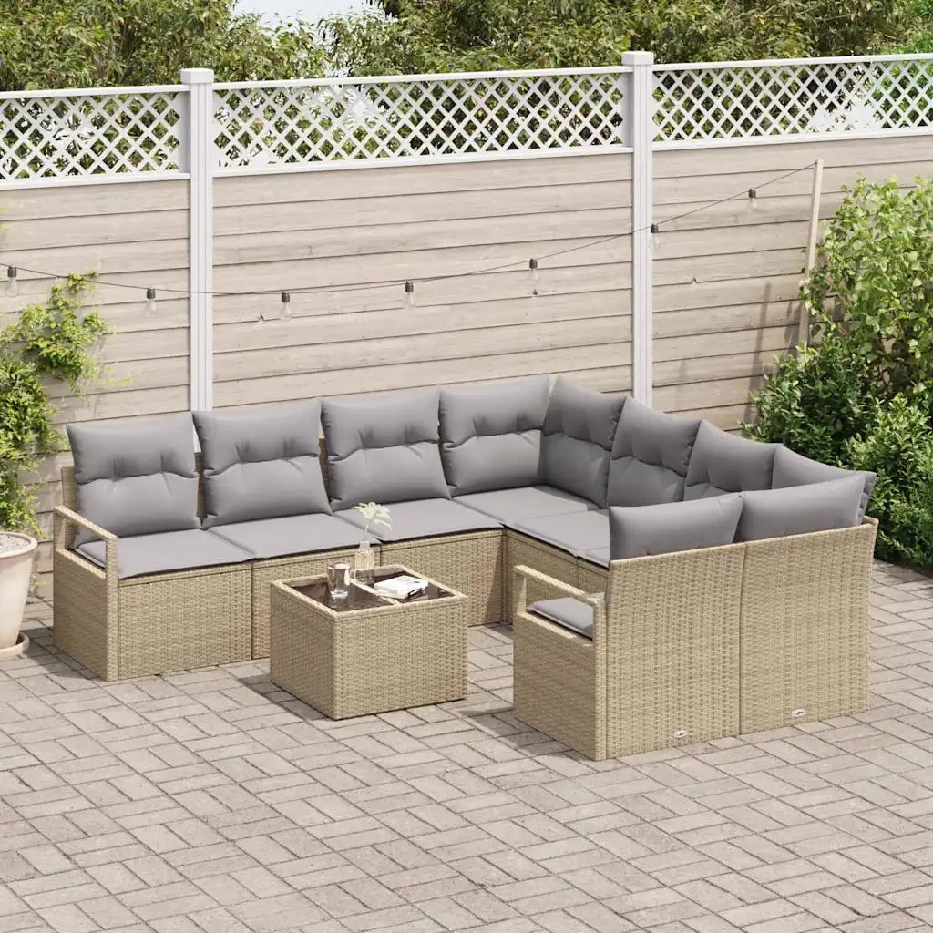 Set di divani con cuscino 9 pcs Beige e grigio polyrattan 3346320