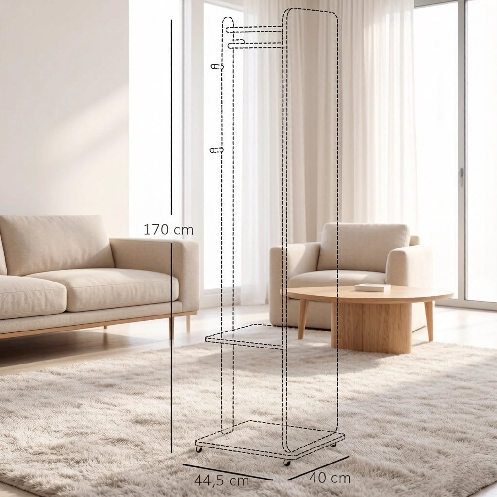 Elegante specchio da toeletta, specchio autoportante con appendiabiti, specchio compatto con armadio integrato, supporto mobile per specchio