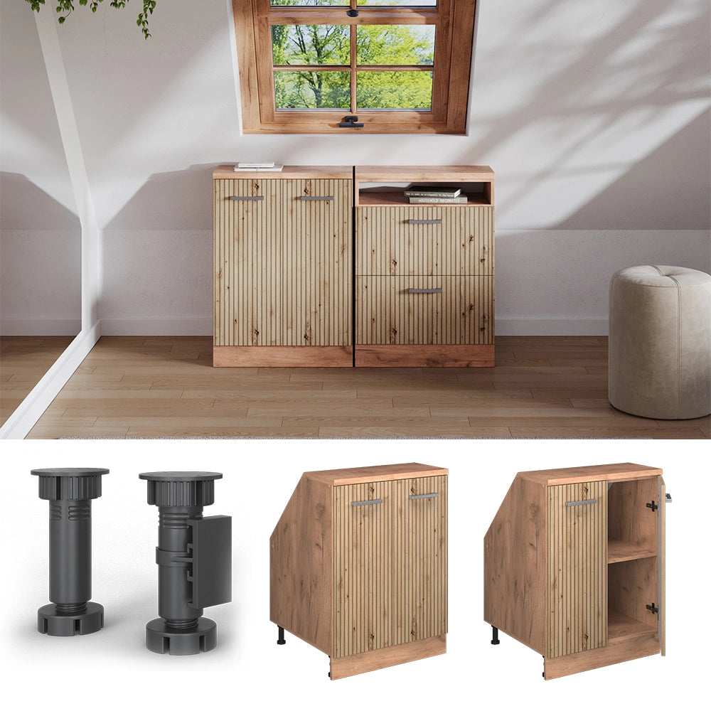 Mobile sottotetto Rion Rovere artigianale/Rovere dorato 60 x 83.8 cm con 2 porte, carcassa 60 cm profondità Vicco