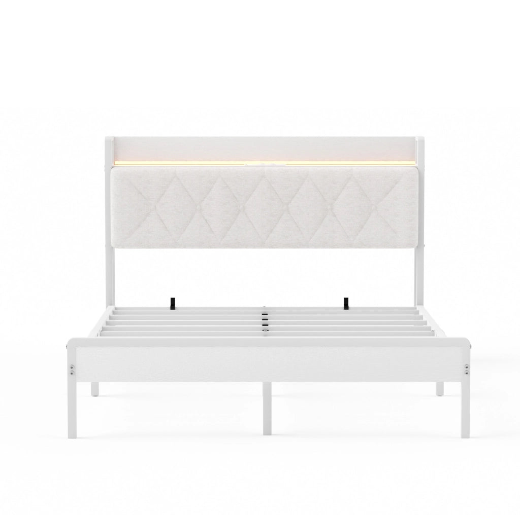 Letto matrimoniale imbottito 140x190 cm con LED, USB e spazio sottostante
