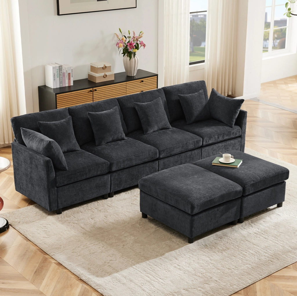 Divano modulare 278x161x81 cm trasformabile in U e L in ciniglia grigio