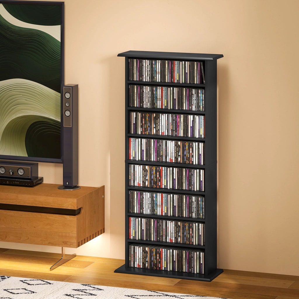 Scaffale per CD e DVD con 6 Ripiani Regolabili ¨C zephmum ¨C Nero 58x24x124.5 cm