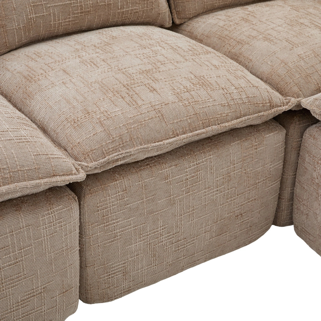 Divano modulare 3 posti con pouf in ciniglia kaki 256x161 cm HAVRYA
