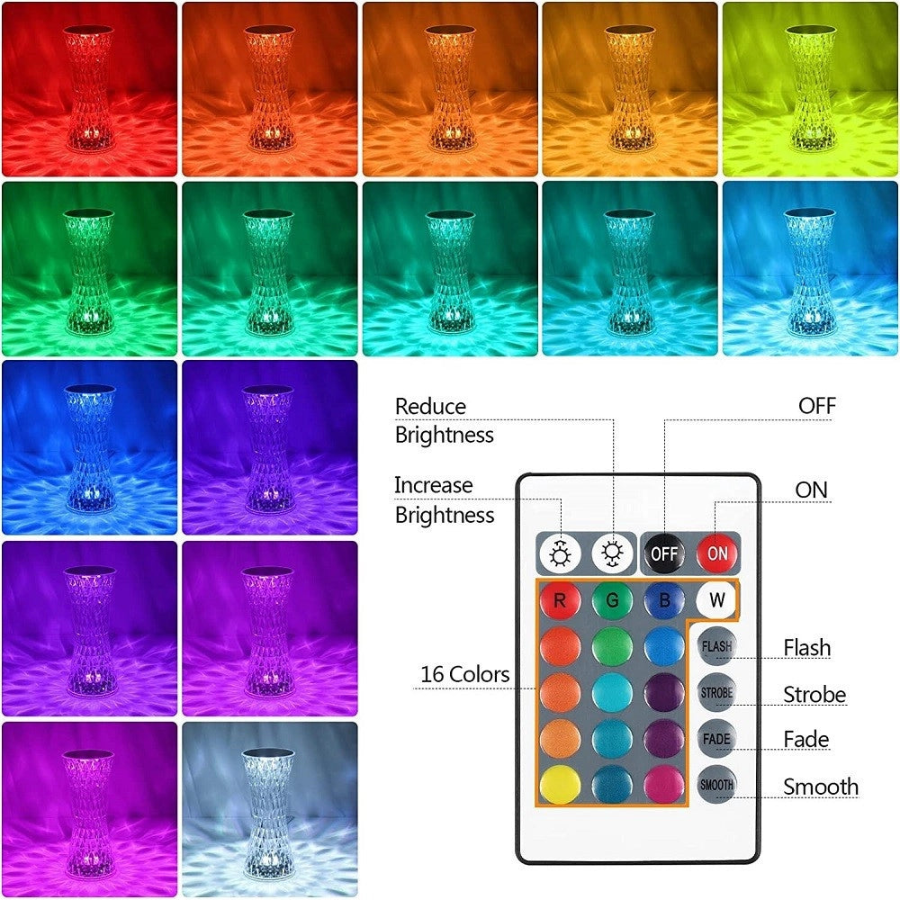 Trade Shop - Lampada Da Tavolo In Cristallo A Led Diamantata Con 16 Colori Ricaricabile Touch -
