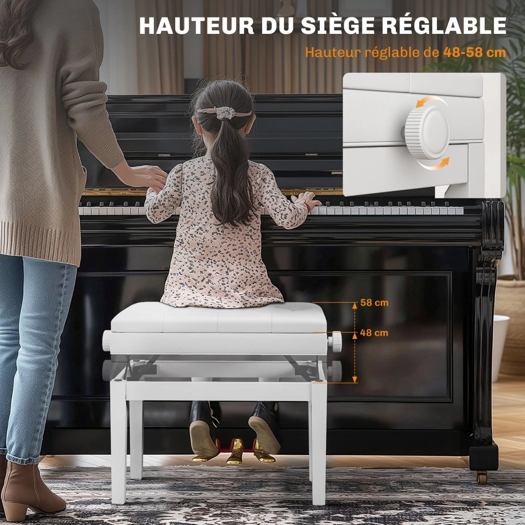 Sedia da piano regolabile in altezza ¨C Minimal ¨C 55x33x48-58 cm bianco