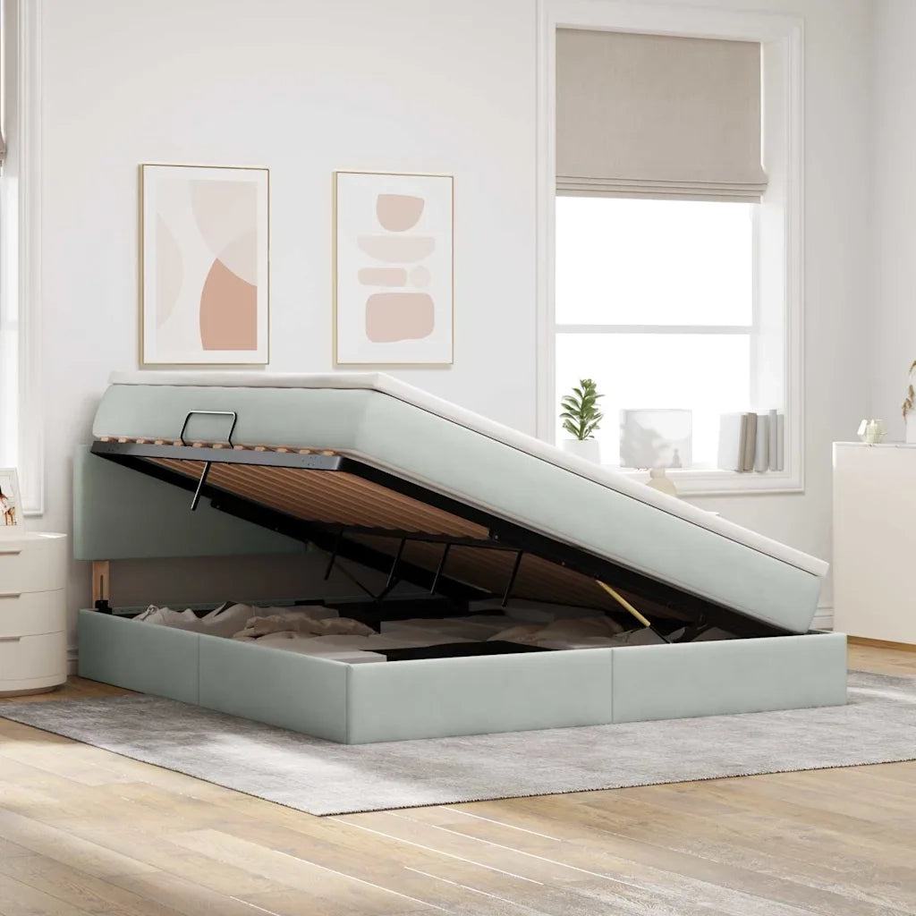 Letto con contenitore e LED Grigio chiaro 160 x 200 cm Velluto 3371343