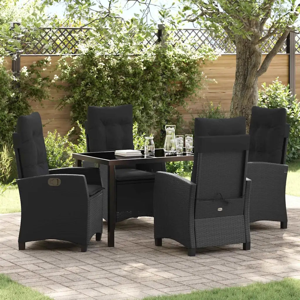 Set da Pranzo per Giardino con cuscino 5 pcs Nero polyrattan 3380374