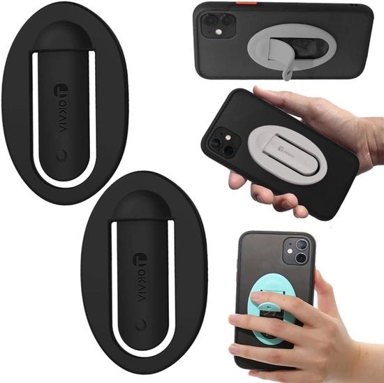 Supporto per smartphone premium con anello manuale - Stand per auto con navigazione - Supporto per media - Facile da rimuovere - Mano e dito - Silicone - Aggiornato.