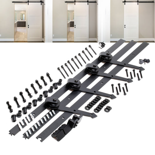 Binario per porte scorrevoli, kit di montaggio con guida da 366 cm, per 2 ante fino a 150 kg